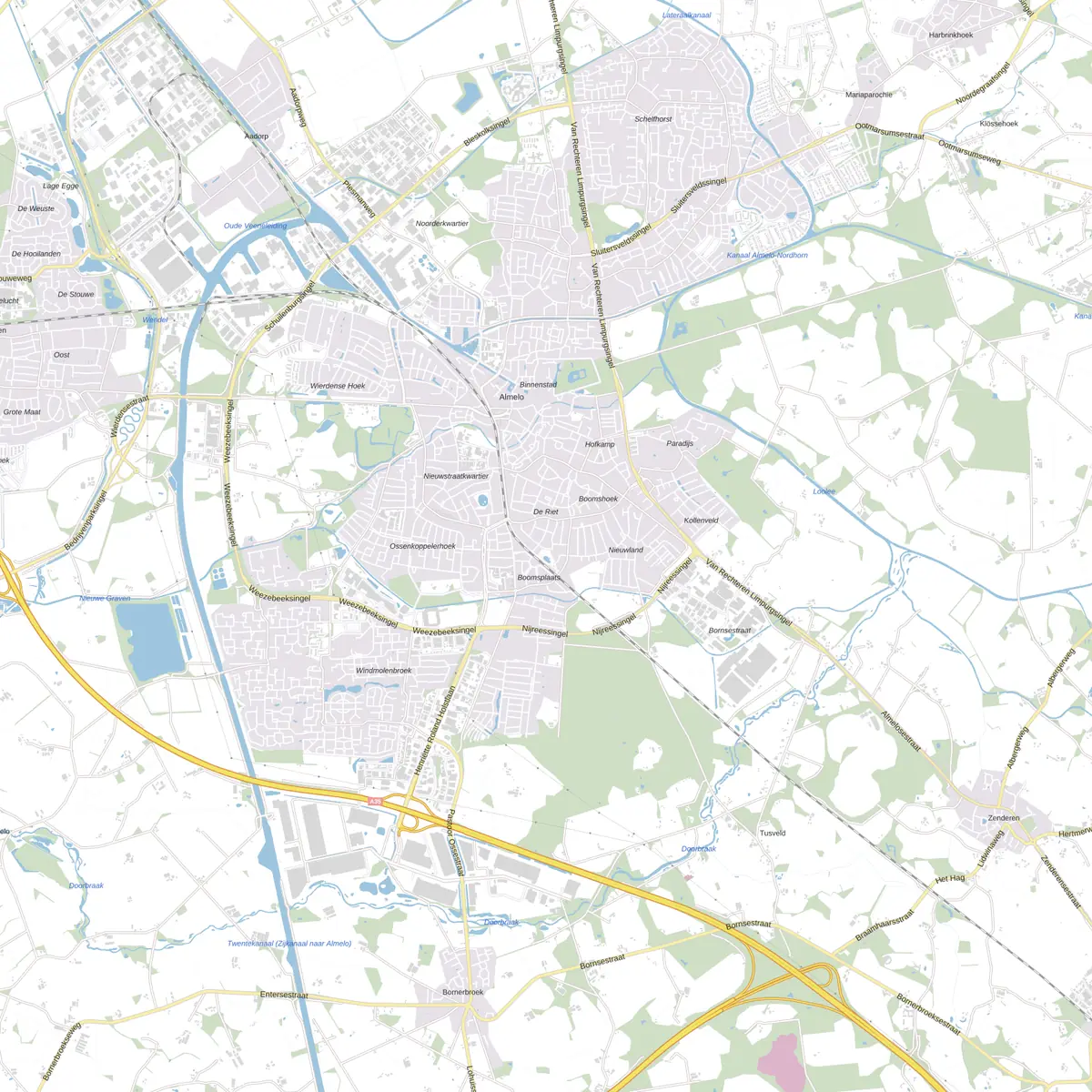 Kaart van Almelo met de wijken waar onze monteurs komen