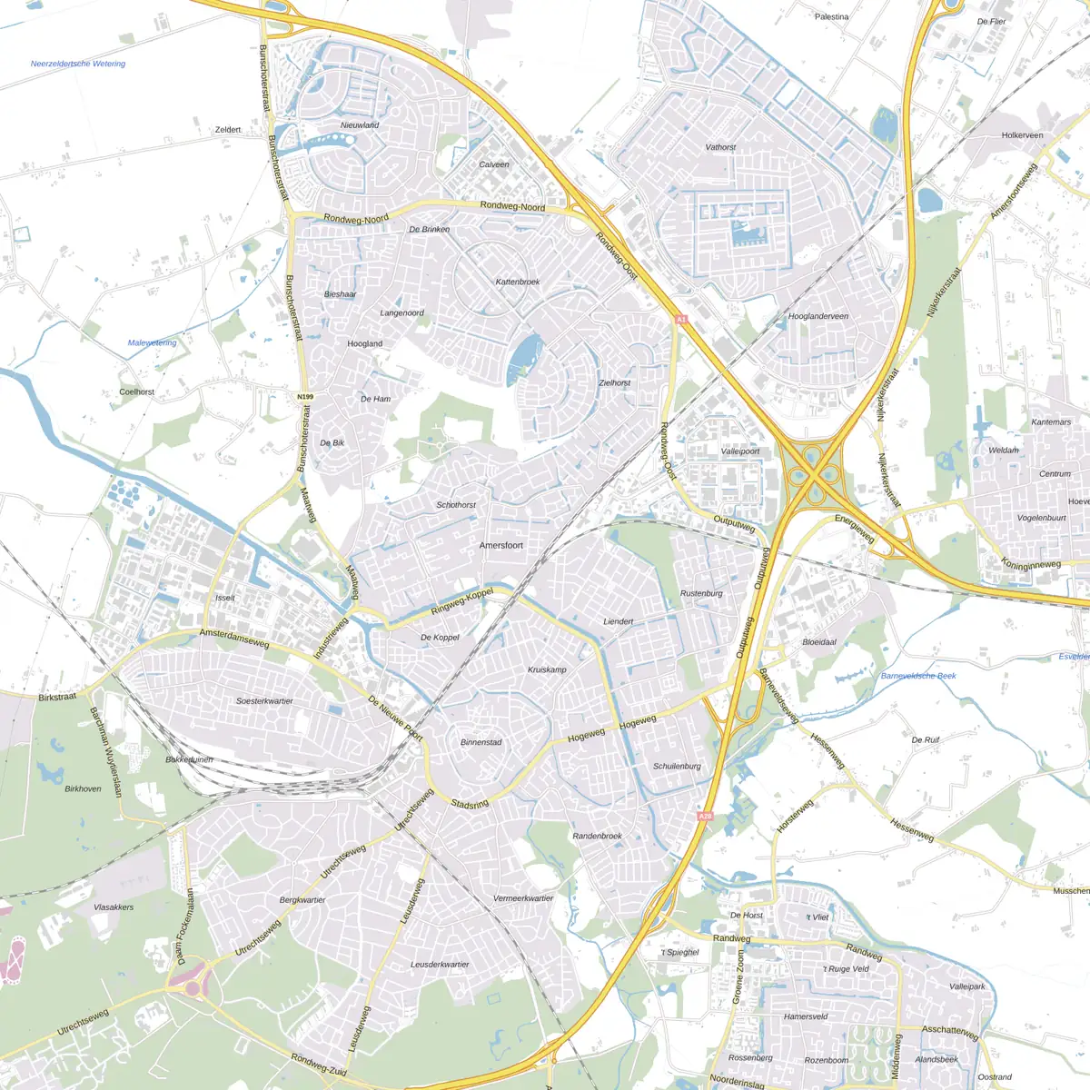 Kaart van Amersfoort met de wijken waar onze monteurs komen