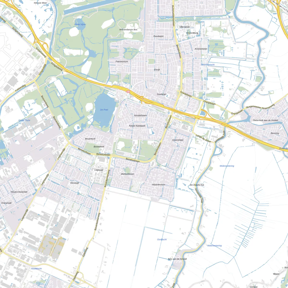 Kaart van Amstelveen met de wijken waar onze monteurs komen