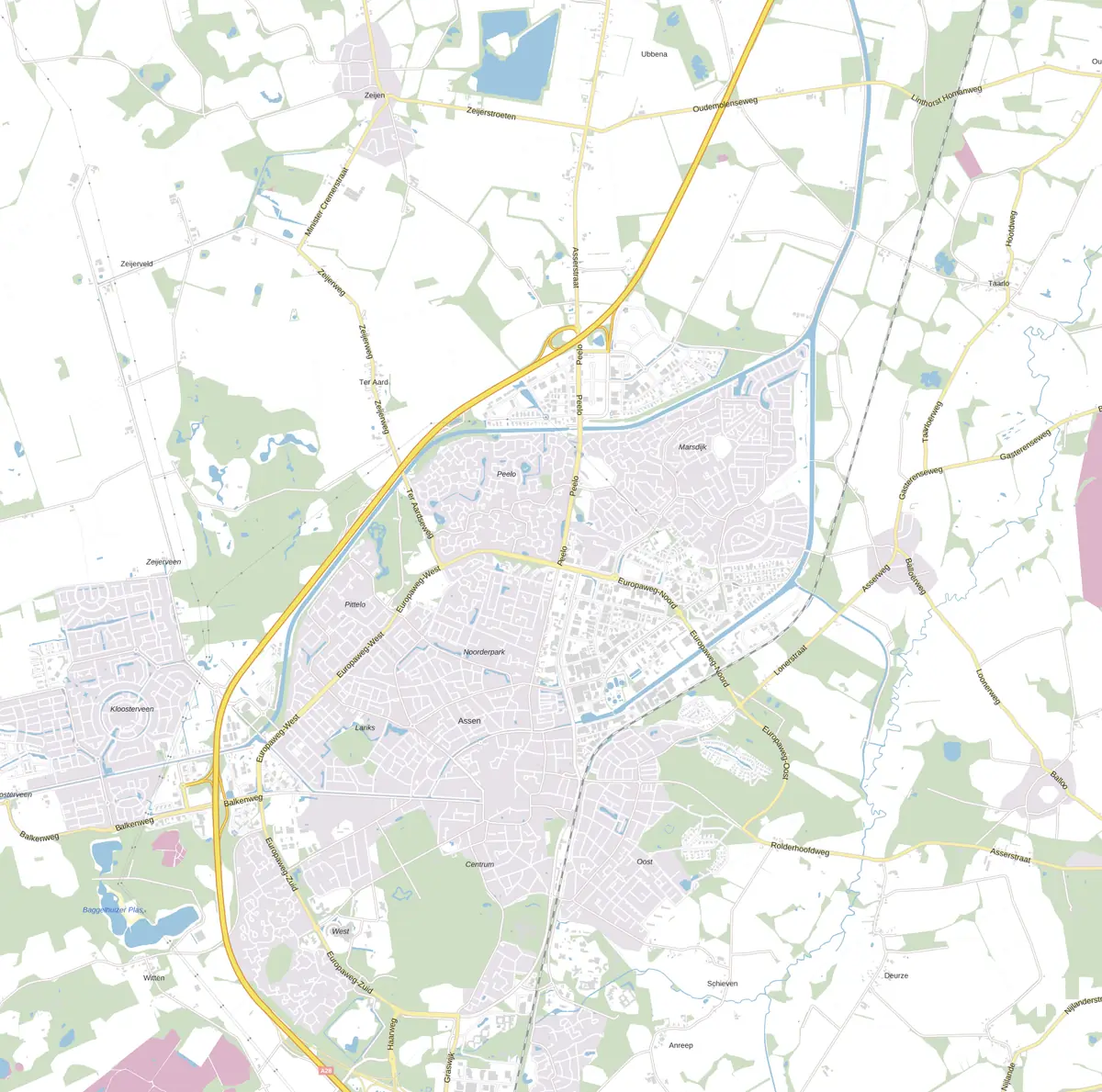 Kaart van Assen met de wijken waar onze monteurs komen