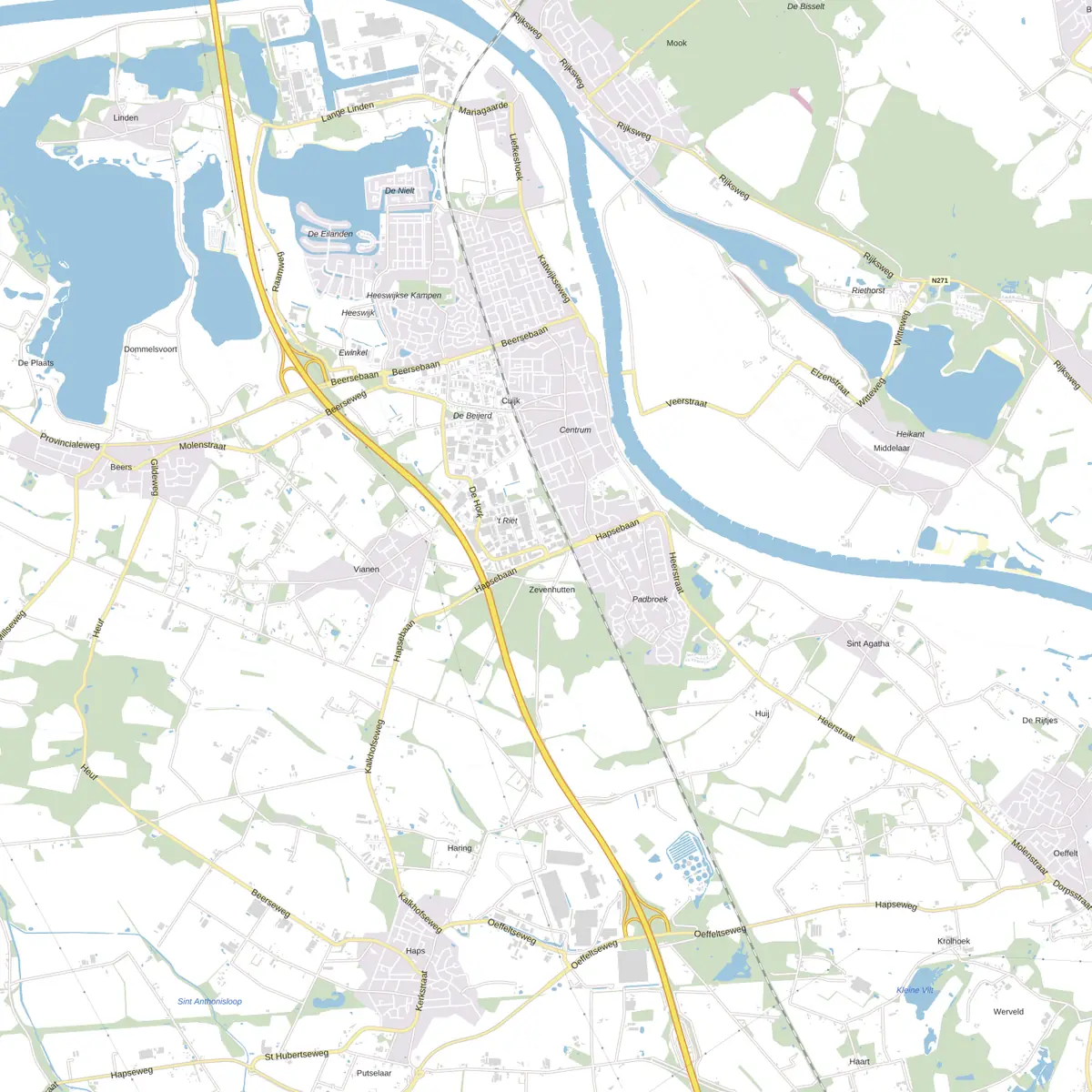 Kaart van Cuijk met de wijken waar onze monteurs komen