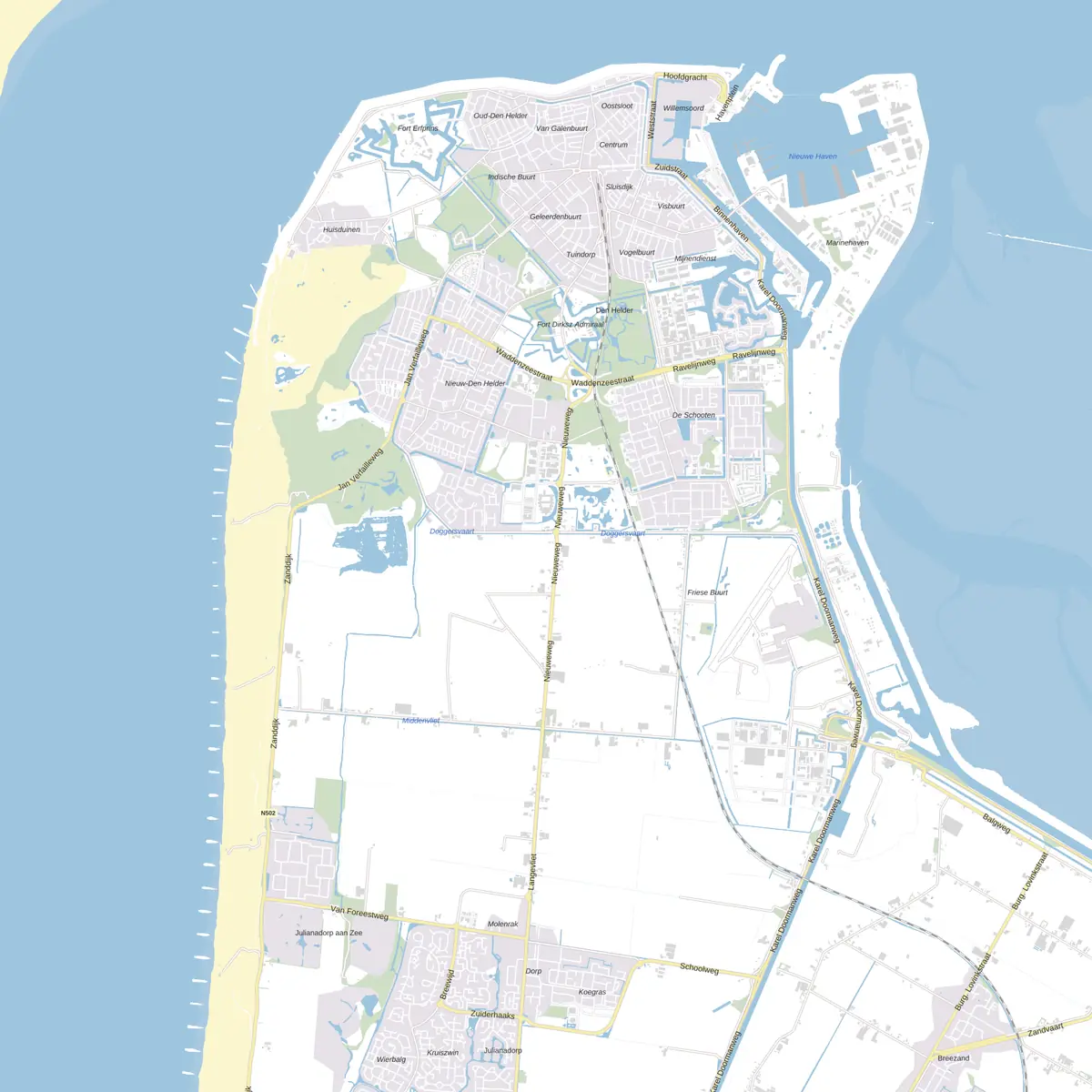 Kaart van Den Helder met de wijken waar onze monteurs komen