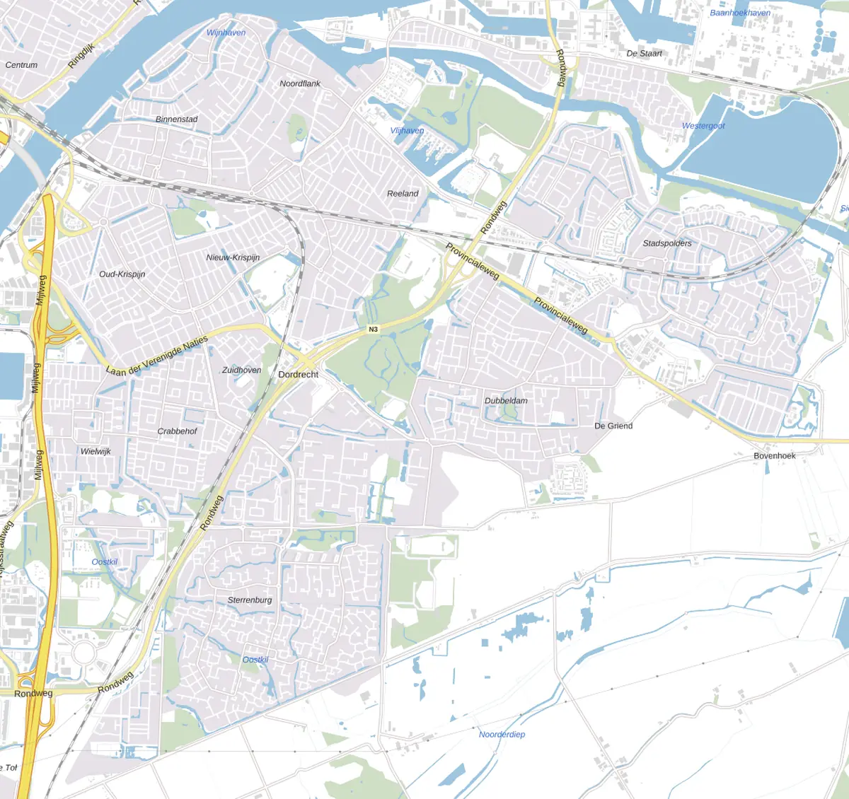 Kaart van Dordrecht met de wijken waar onze monteurs komen