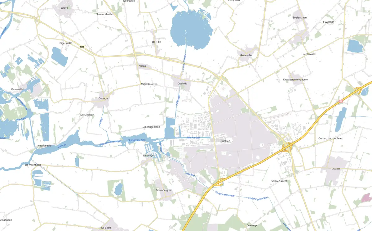 Kaart van Drachten met de wijken waar onze monteurs komen