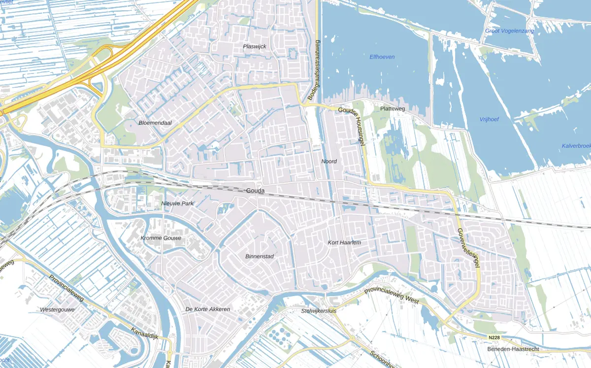 Kaart van Gouda met de wijken waar onze monteurs komen