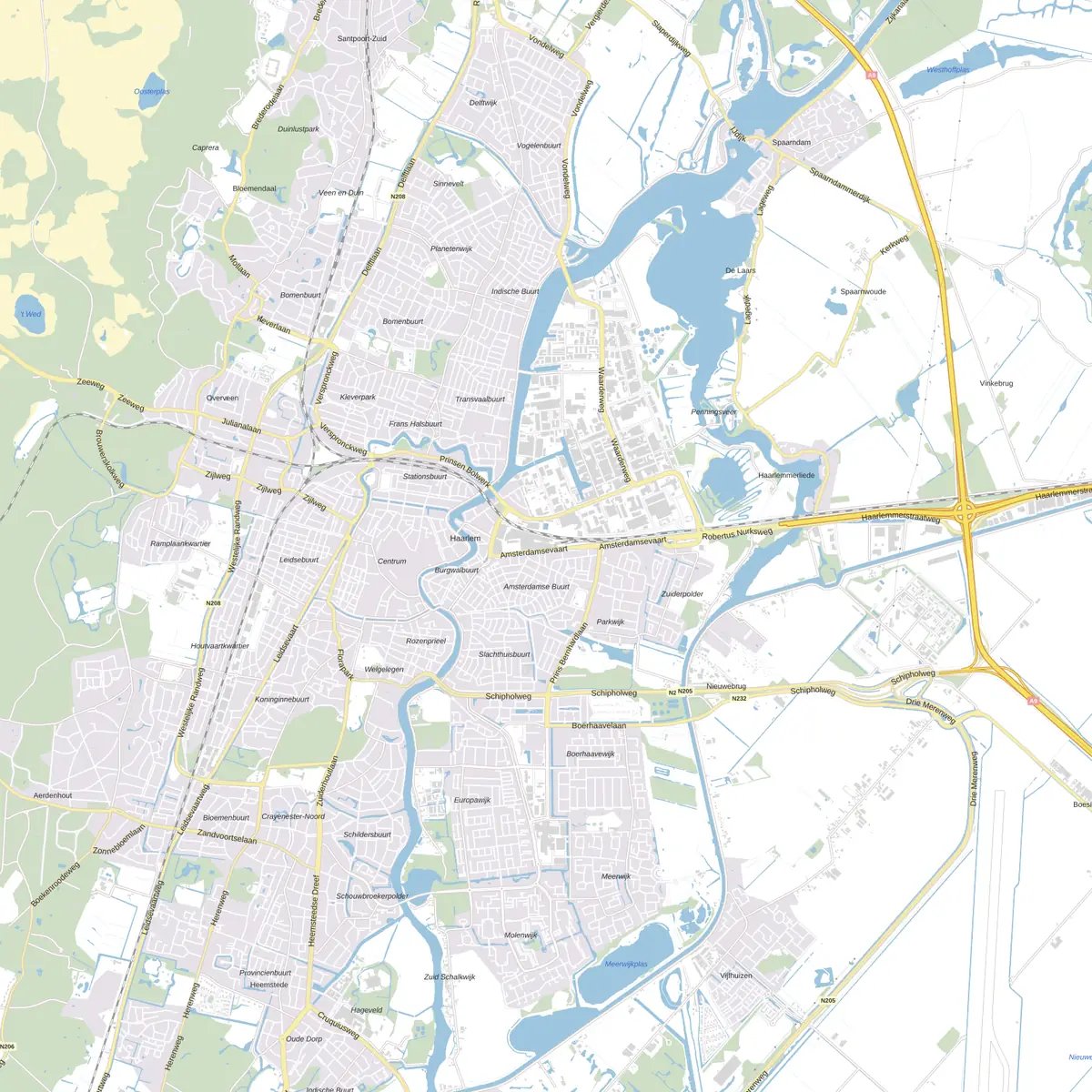 Kaart van Haarlem met de wijken waar onze monteurs komen