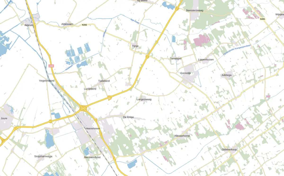 Kaart van Heerenveen met de wijken waar onze monteurs komen
