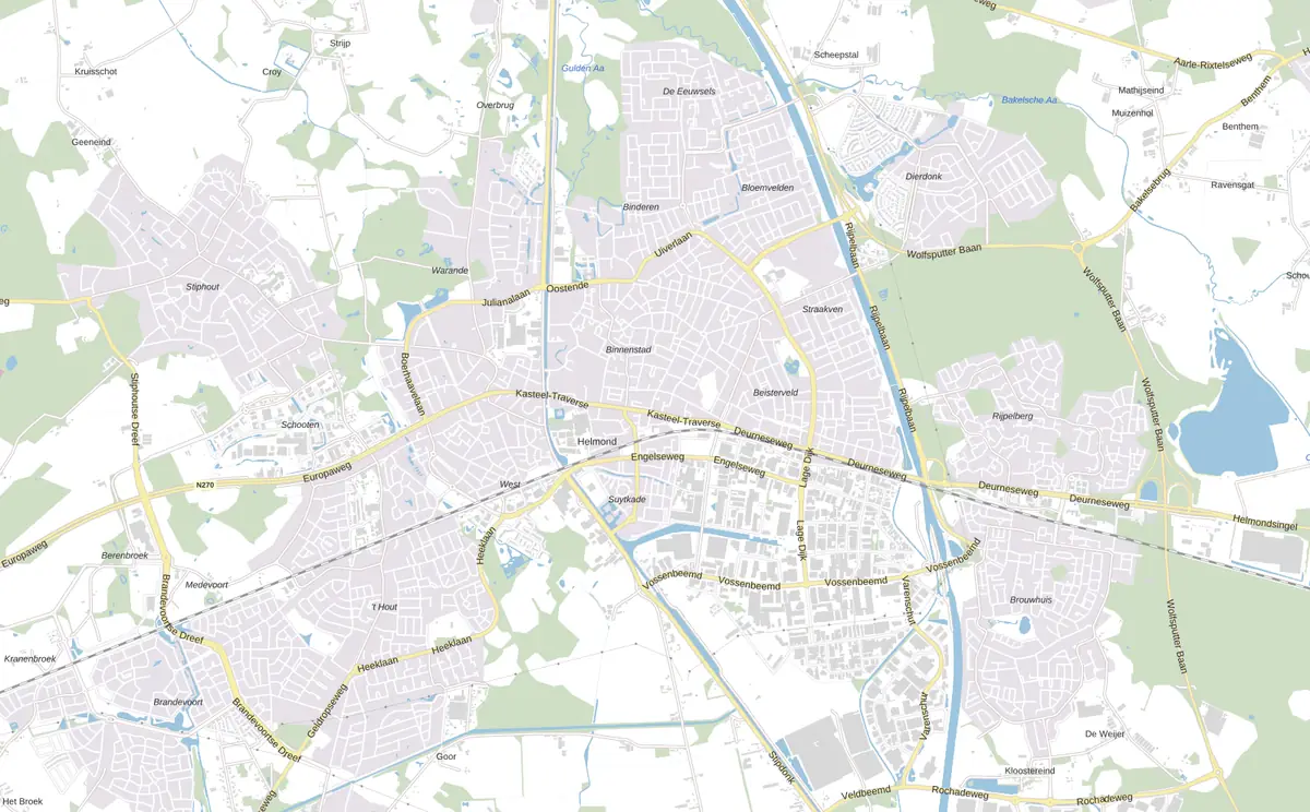 Kaart van Helmond met de wijken waar onze monteurs komen