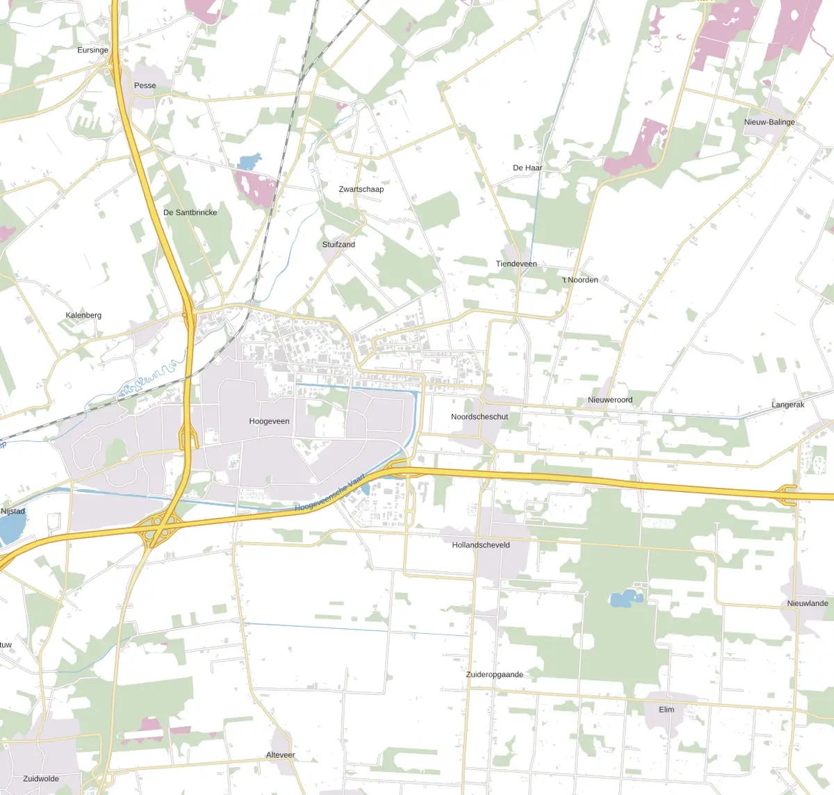 Kaart van Hoogeveen met de wijken waar onze monteurs komen