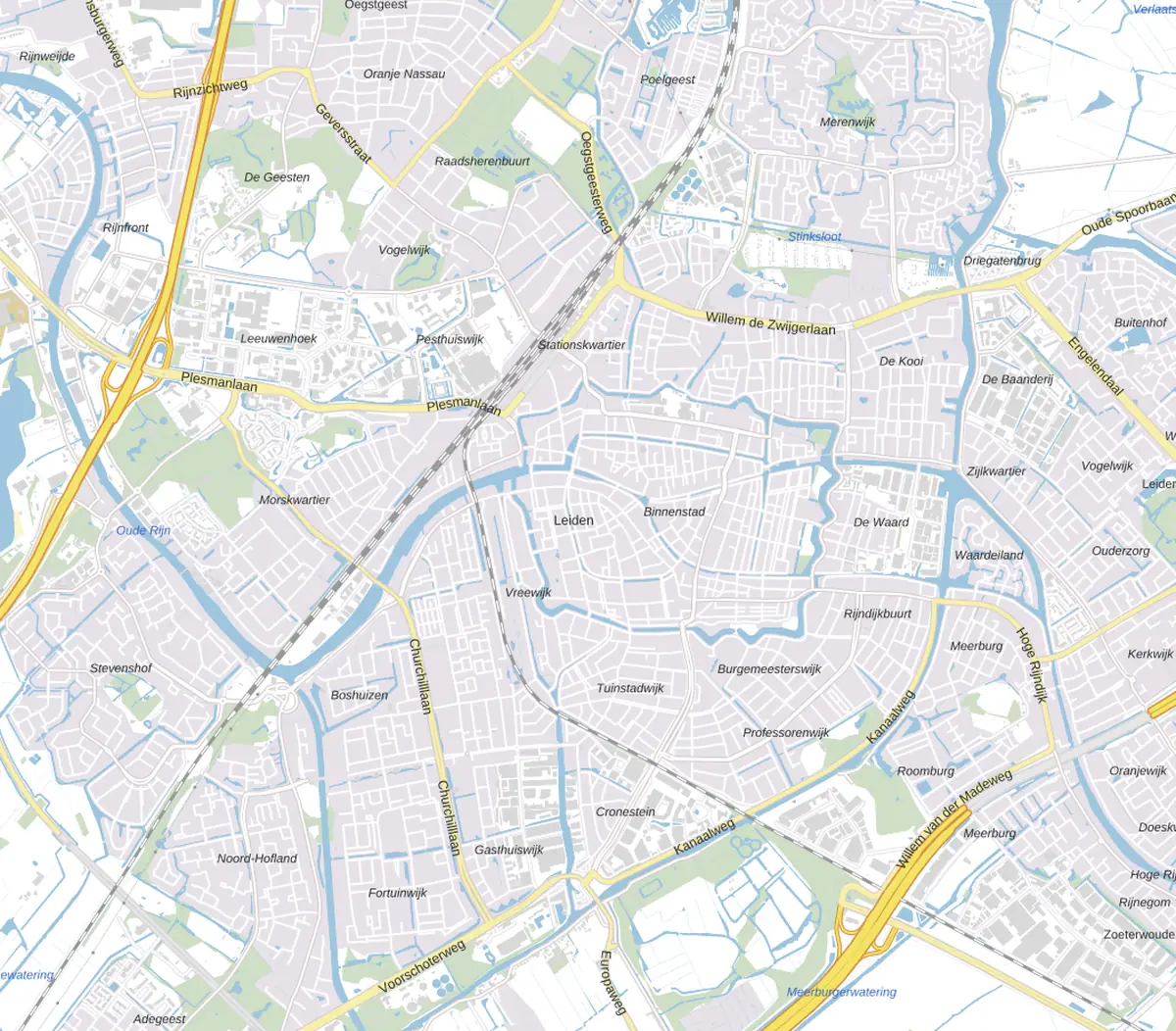 Kaart van Leiden met de wijken waar onze monteurs komen