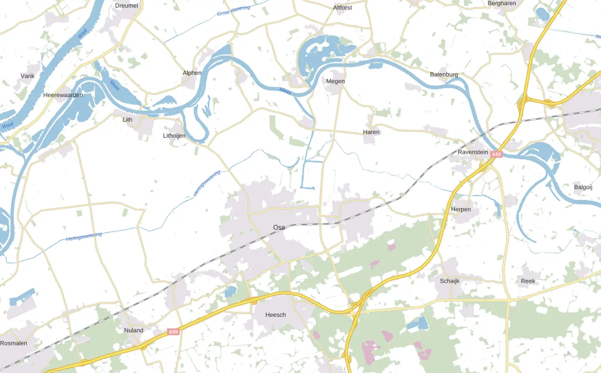 Kaart van Oss met de wijken waar onze monteurs komen