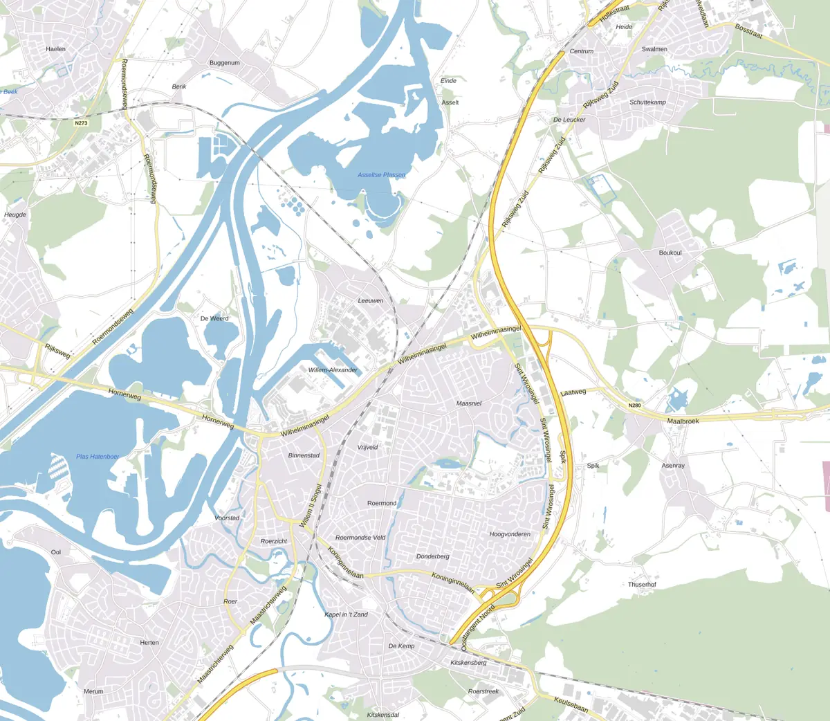 Kaart van Roermond met de wijken waar onze monteurs komen