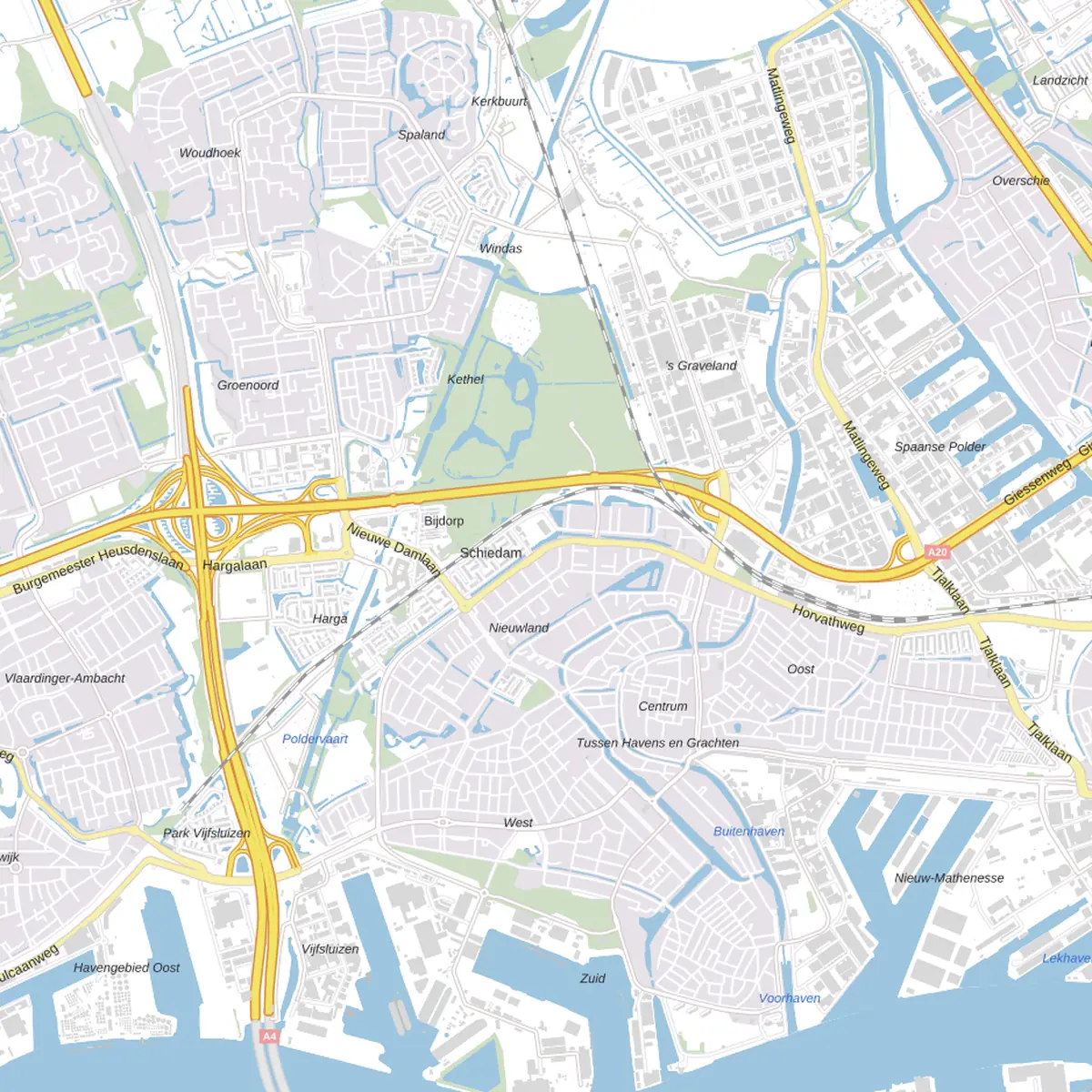 Kaart van Schiedam met de wijken waar onze monteurs komen