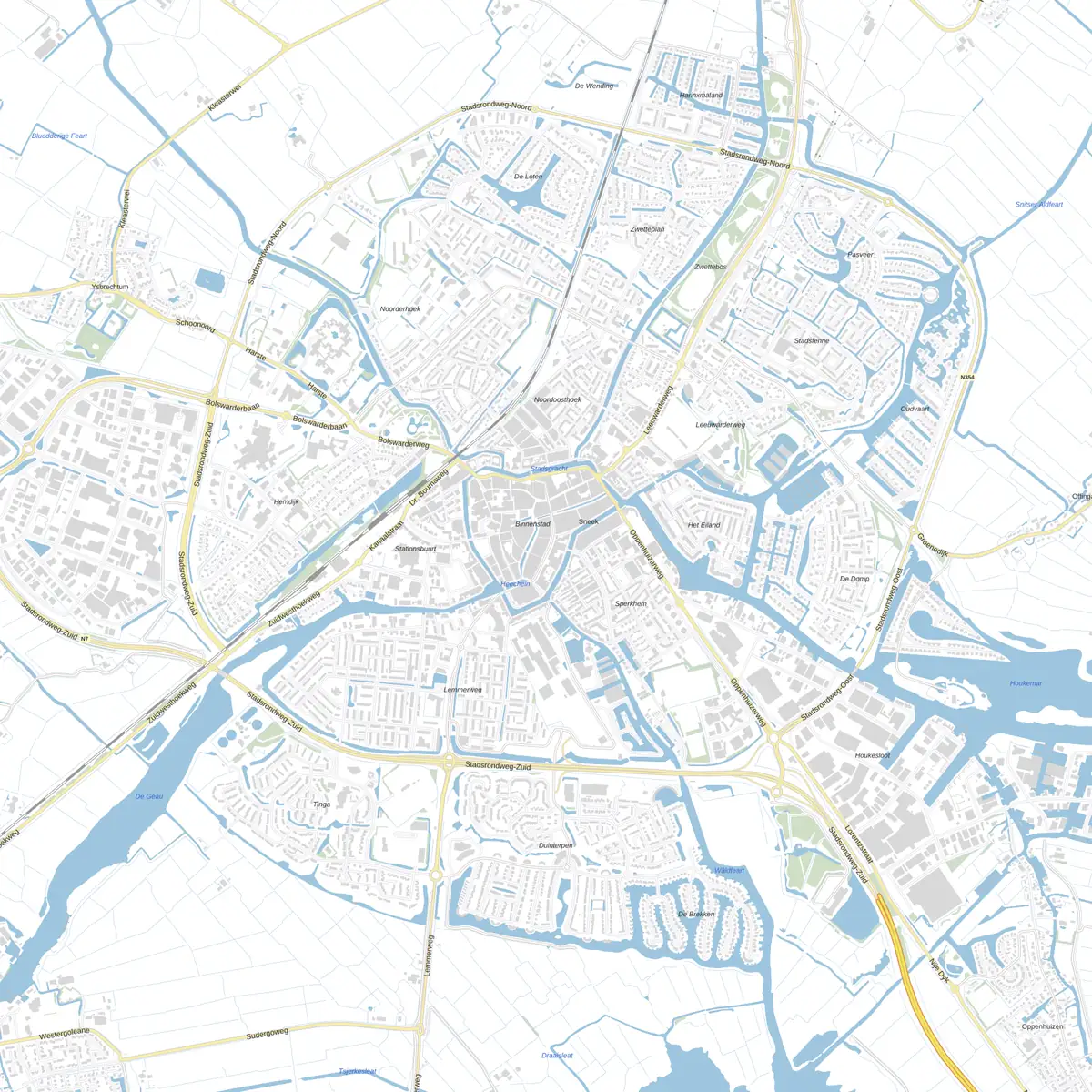 Kaart van Sneek met de wijken waar onze monteurs komen