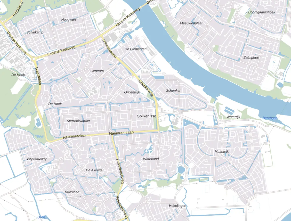 Kaart van Spijkenisse met de wijken waar onze monteurs komen