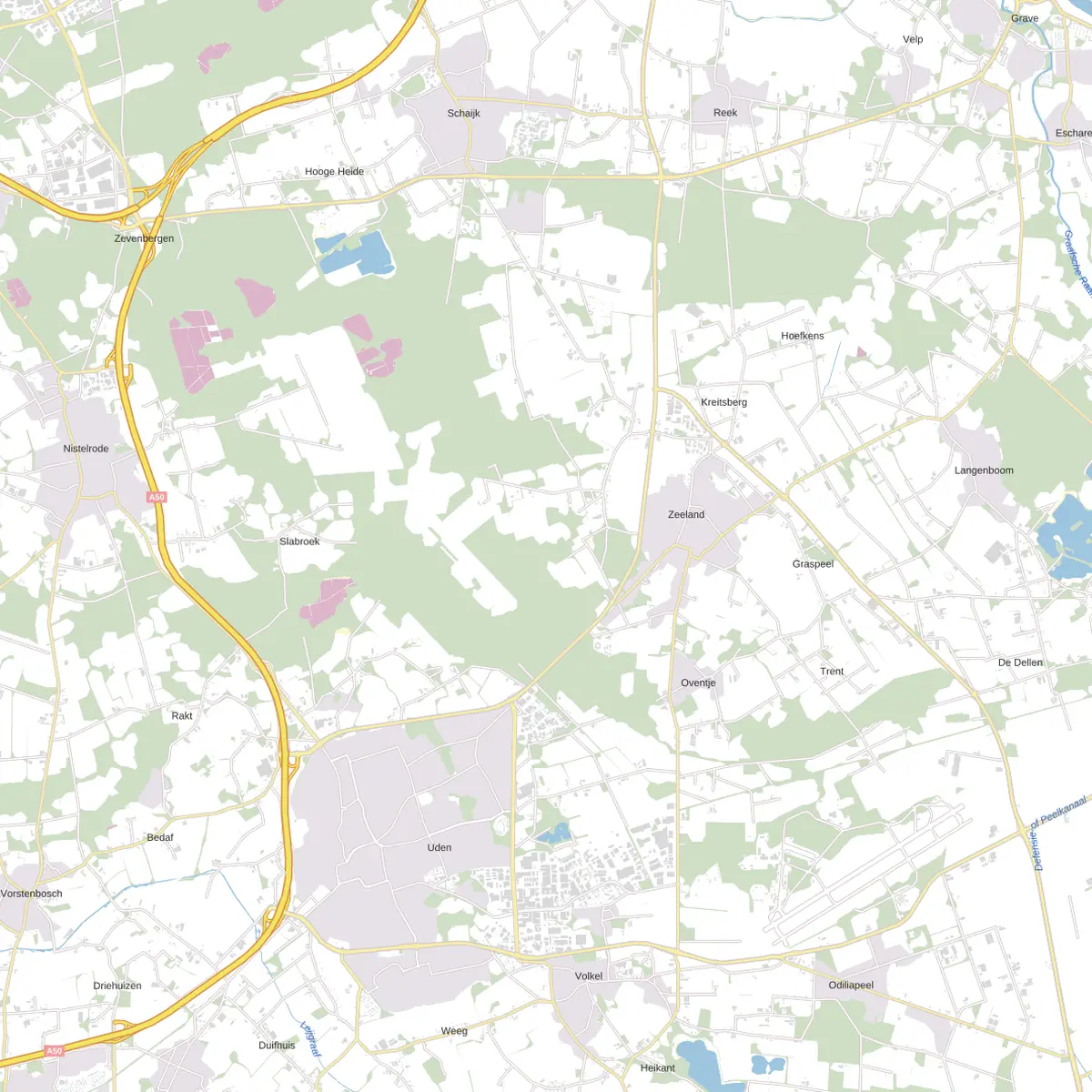 Kaart van Uden met de wijken waar onze monteurs komen