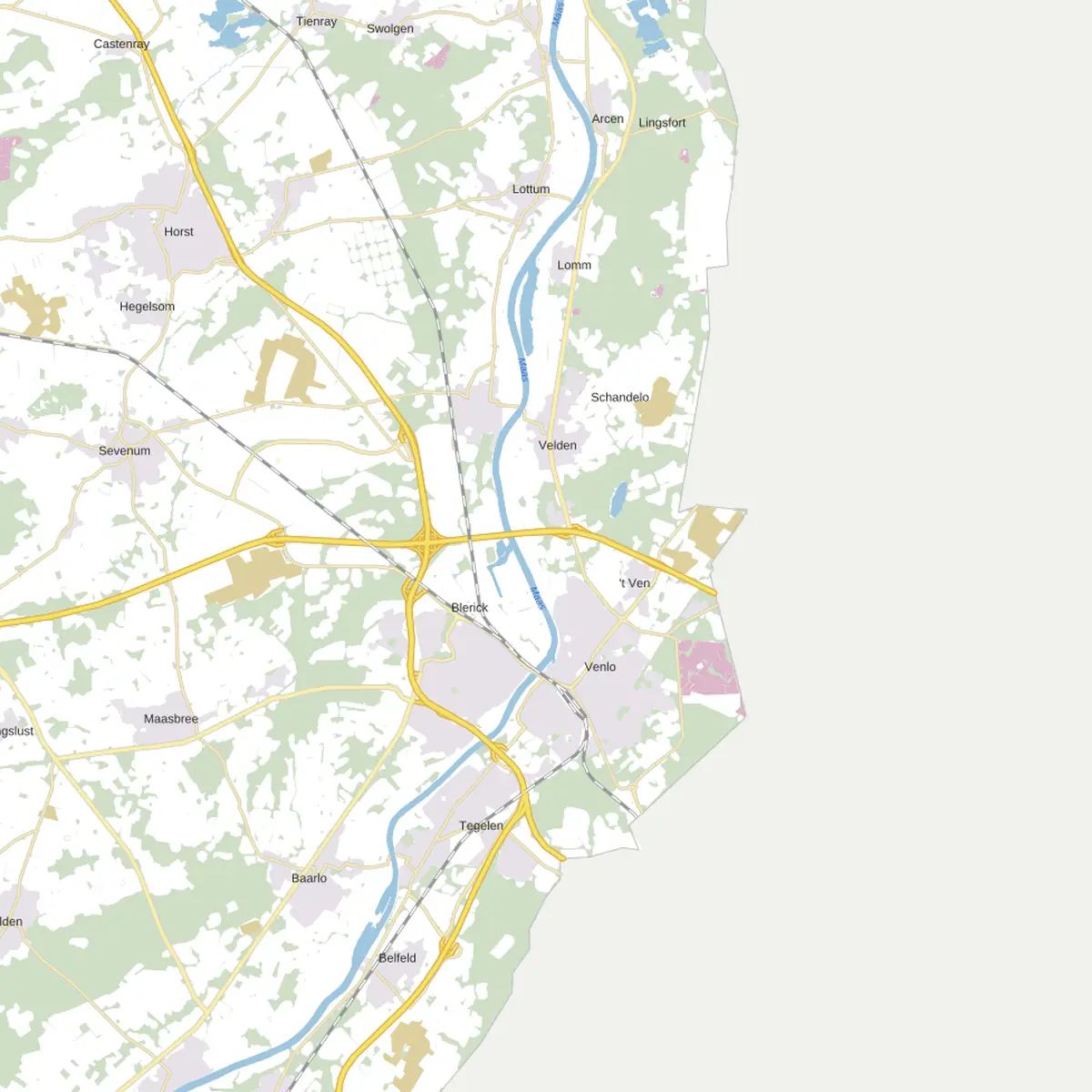 Kaart van Venlo met de wijken waar onze monteurs komen