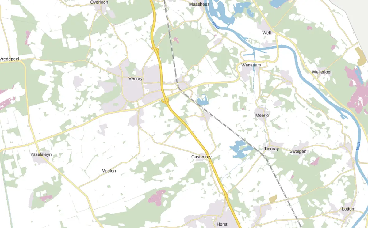 Kaart van Venray met de wijken waar onze monteurs komen