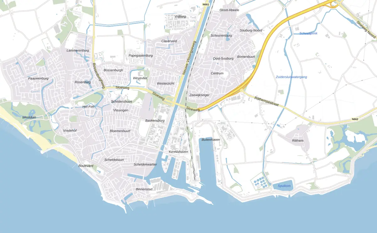 Kaart van Vlissingen met de wijken waar onze monteurs komen